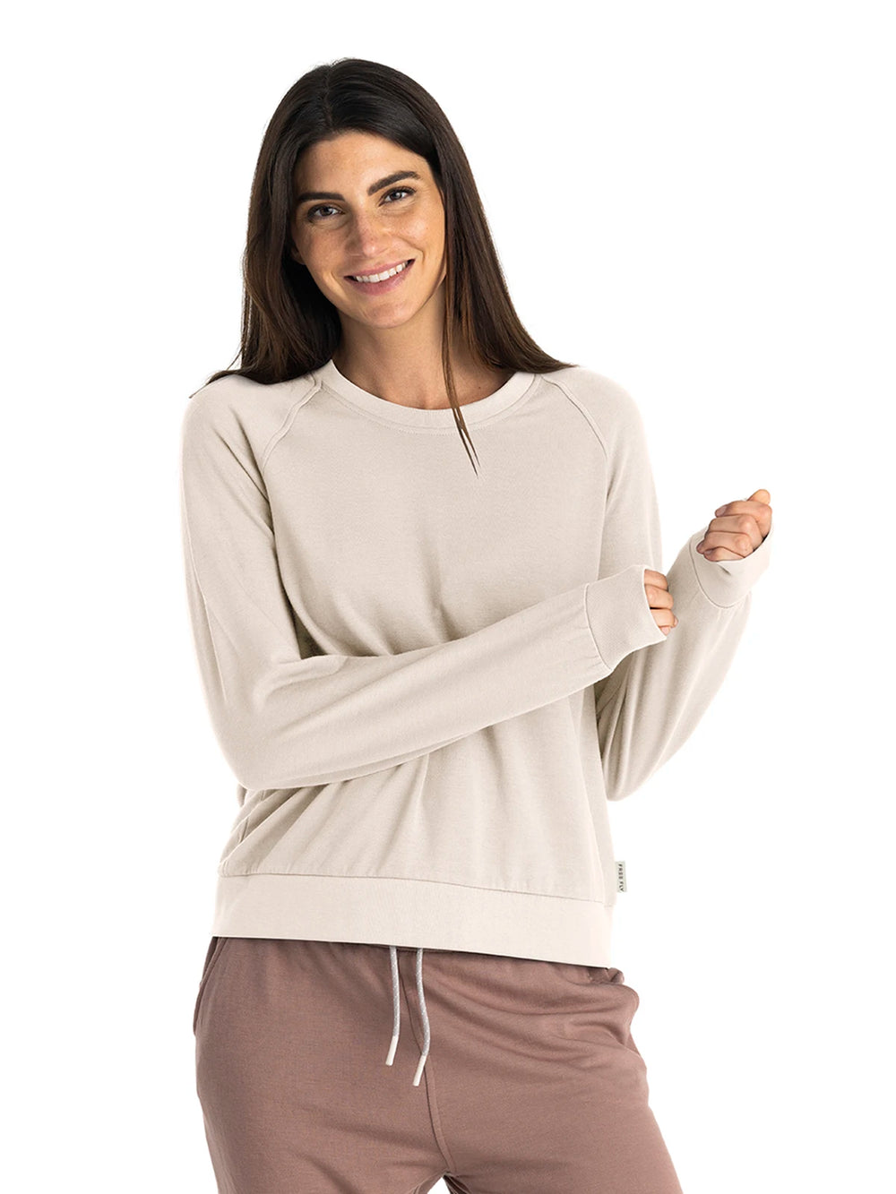 Women's Bamboo Lightweight Fleece Crew - Stone second image