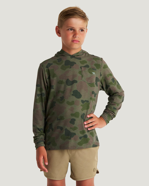 Youth Bamboo Shade Hoodie - Vintage Camo Oil Green