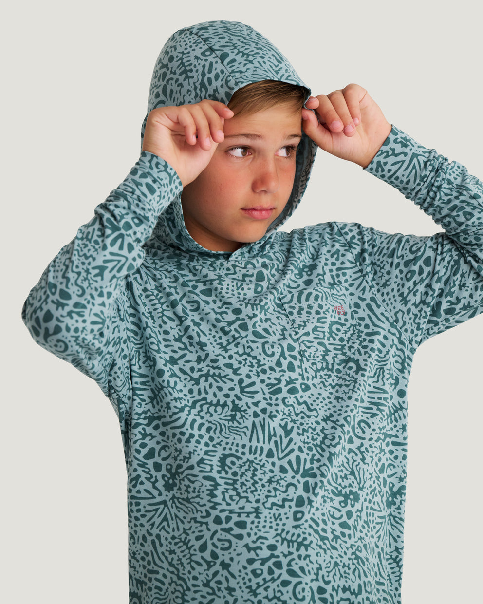 Youth Bamboo Shade Hoodie - Drifter Print Sea Pine