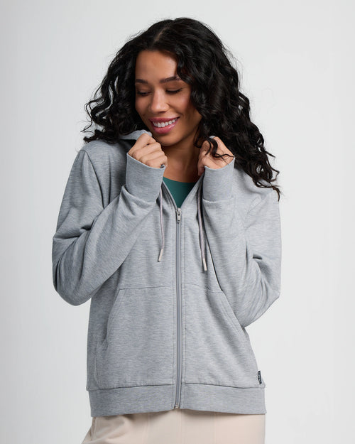 Women's Bamboo Lightweight Fleece Zip Hoodie - Light Heather Grey