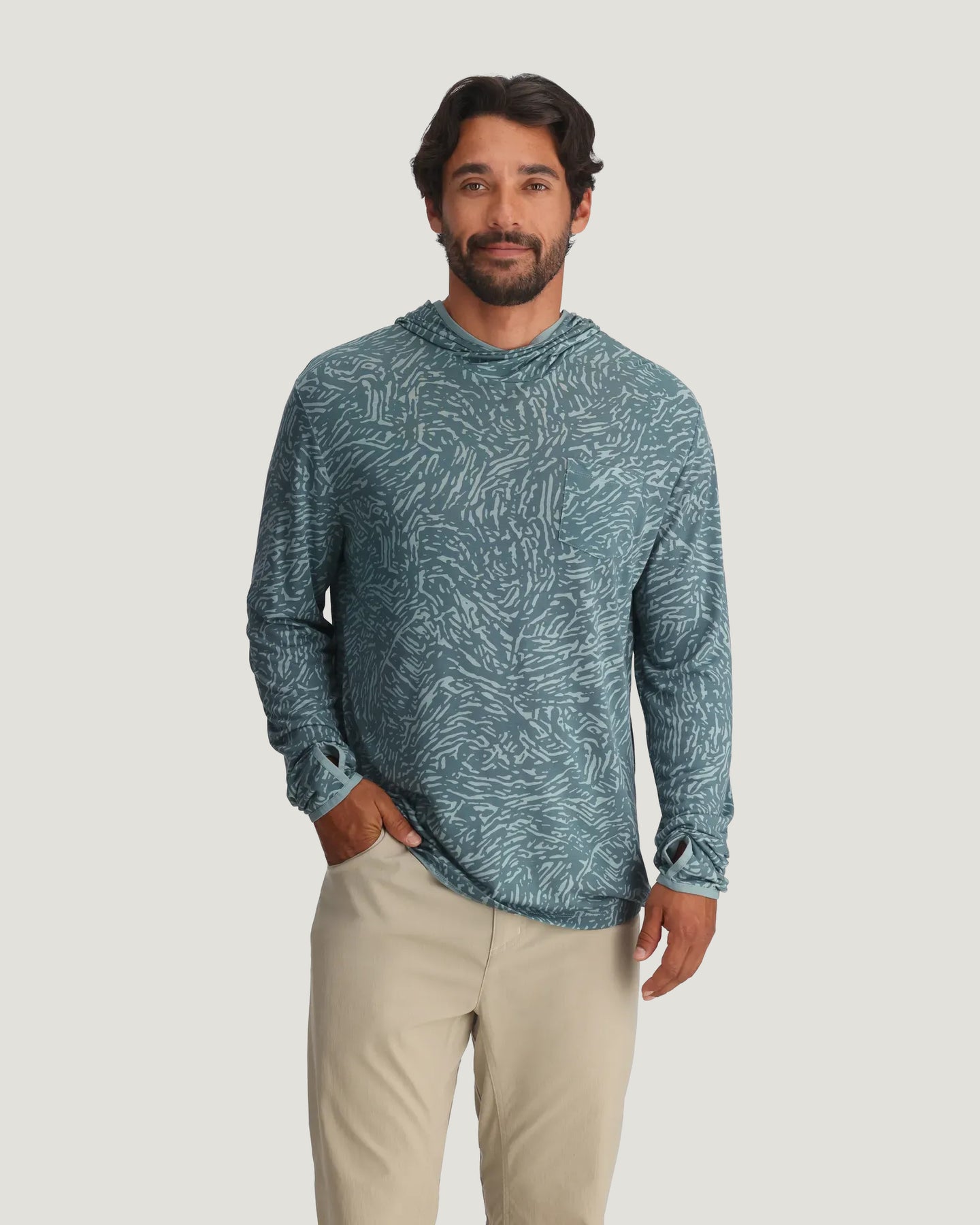 Men's Bamboo Lightweight Hoodie - Tidal Flow Print Stormy Sea