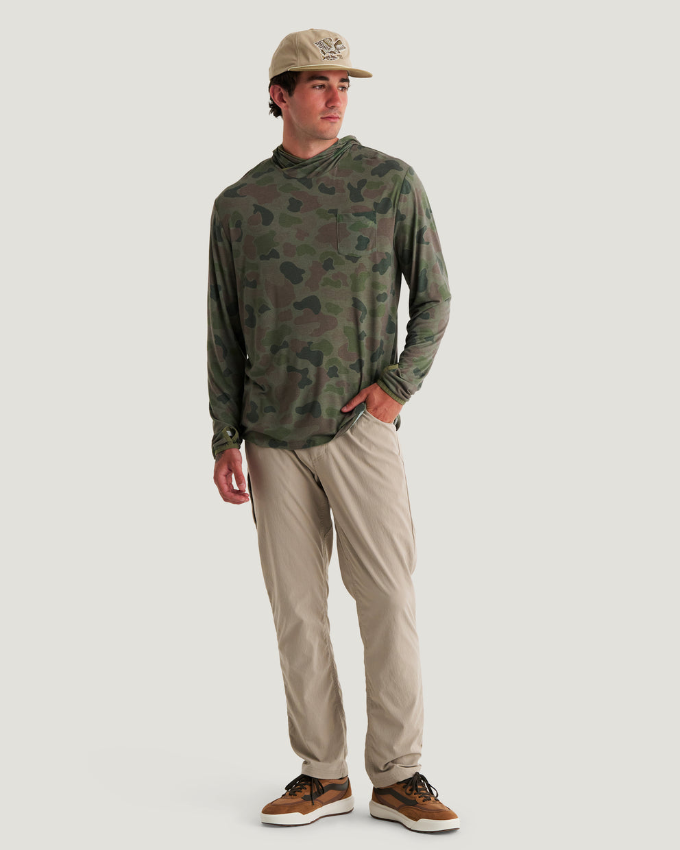 Men's Bamboo Lightweight Hoodie - Vintage Camo Oil Green