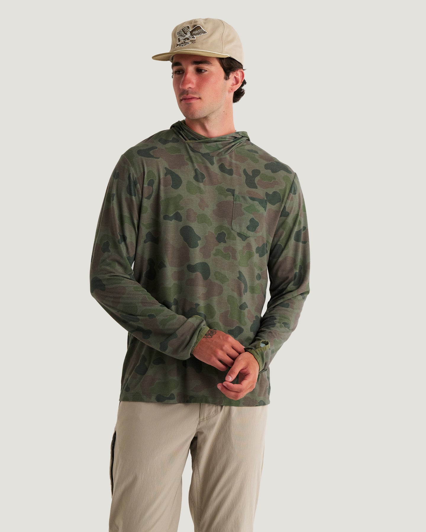Men's Bamboo Lightweight Hoodie - Vintage Camo Oil Green