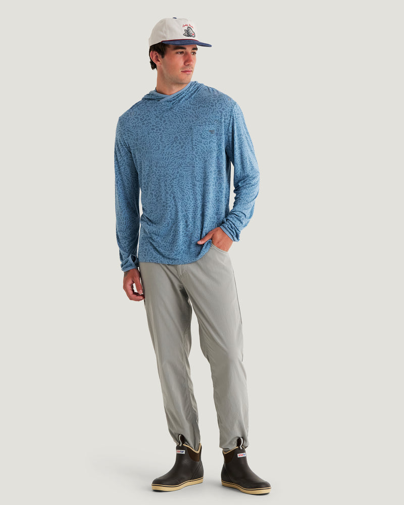 Men's Bamboo Lightweight Hoodie - Drifter Print Windward Blue
