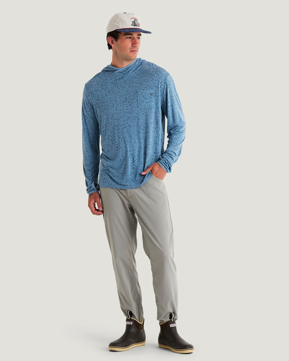 Men's Bamboo Lightweight Hoodie - Drifter Print Windward Blue