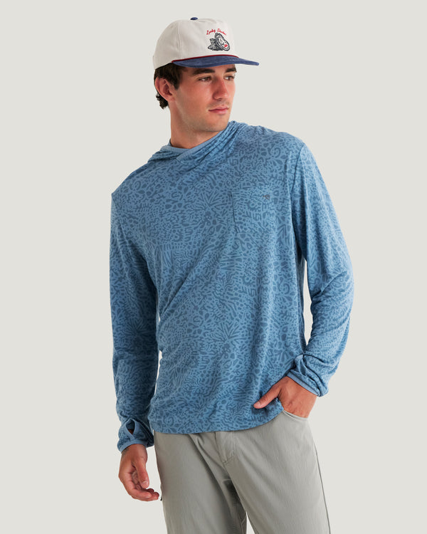Men's Bamboo Lightweight Hoodie - Drifter Print Windward Blue
