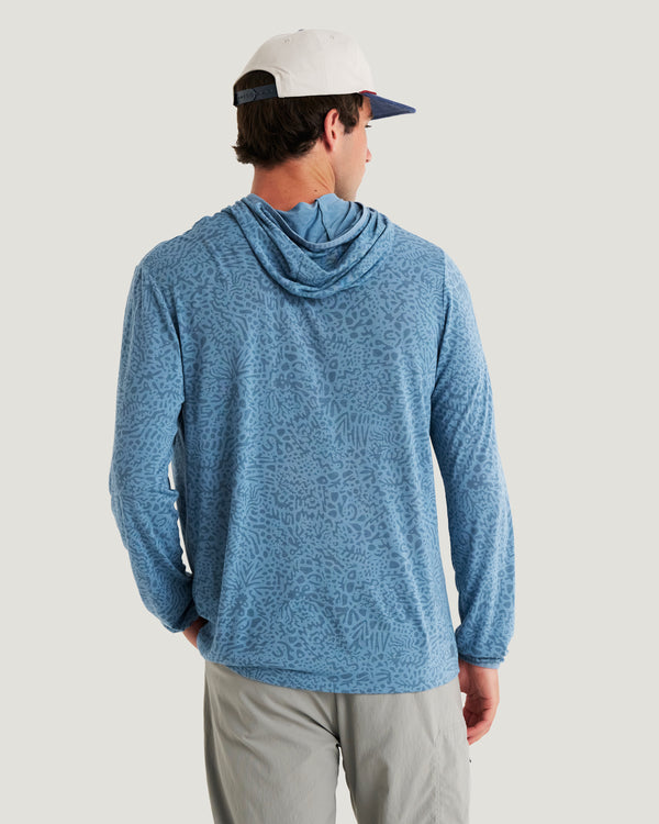 Men's Bamboo Lightweight Hoodie - Drifter Print Windward Blue