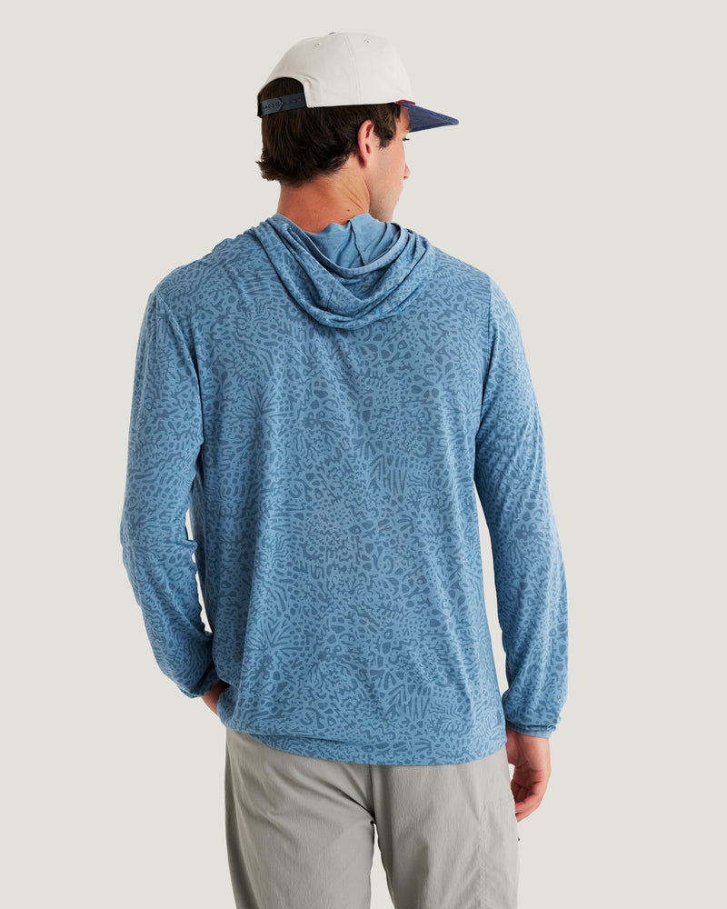 Men's Bamboo Lightweight Hoodie - Drifter Print Windward Blue