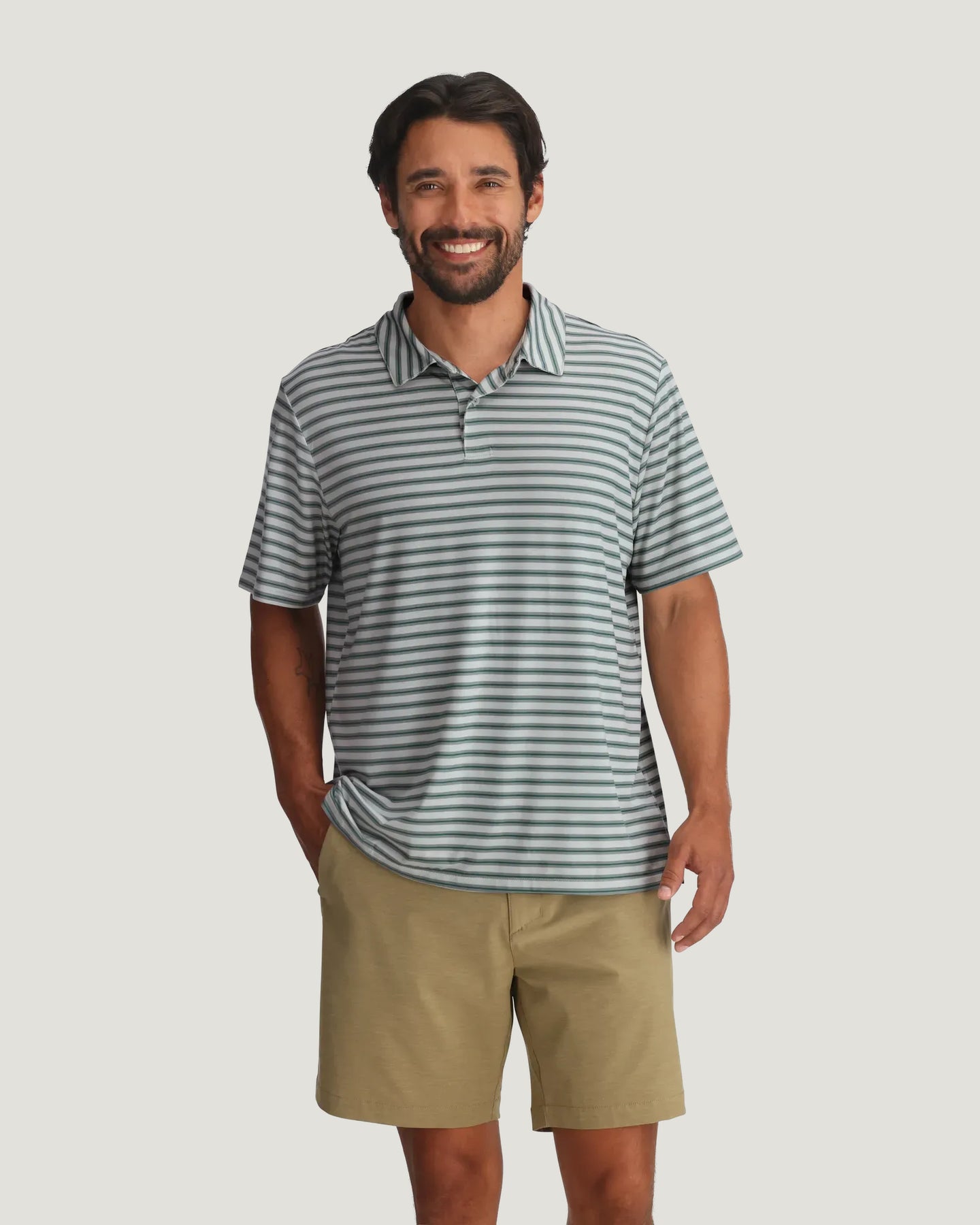 Men's Elevate Polo - Smooth Sailing Stripe Heather Aspen Grey