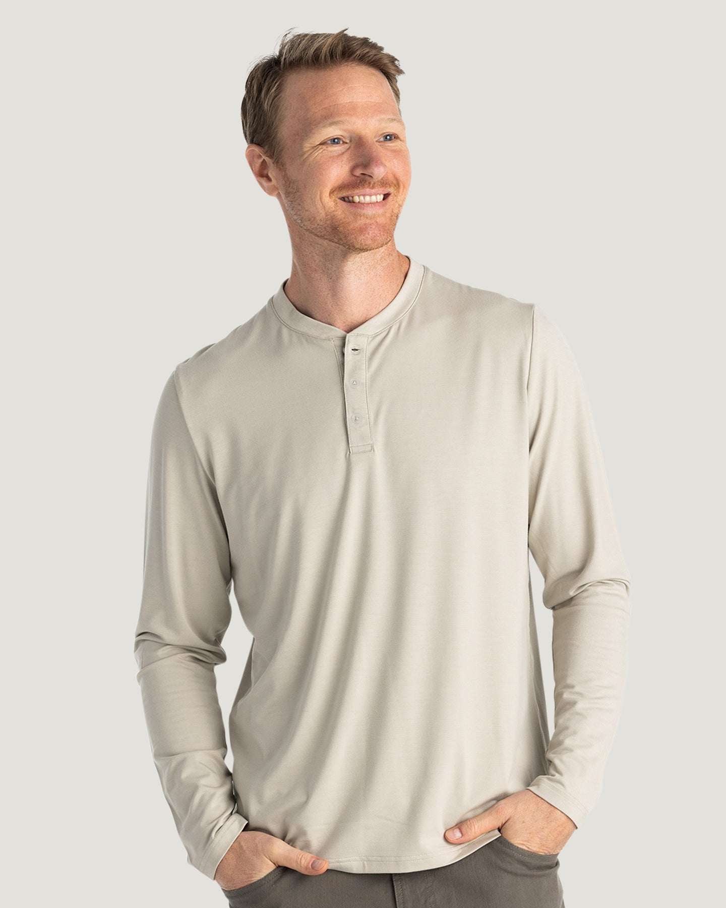 Men's Bamboo Flex Long Sleeve Henley - Sandstone