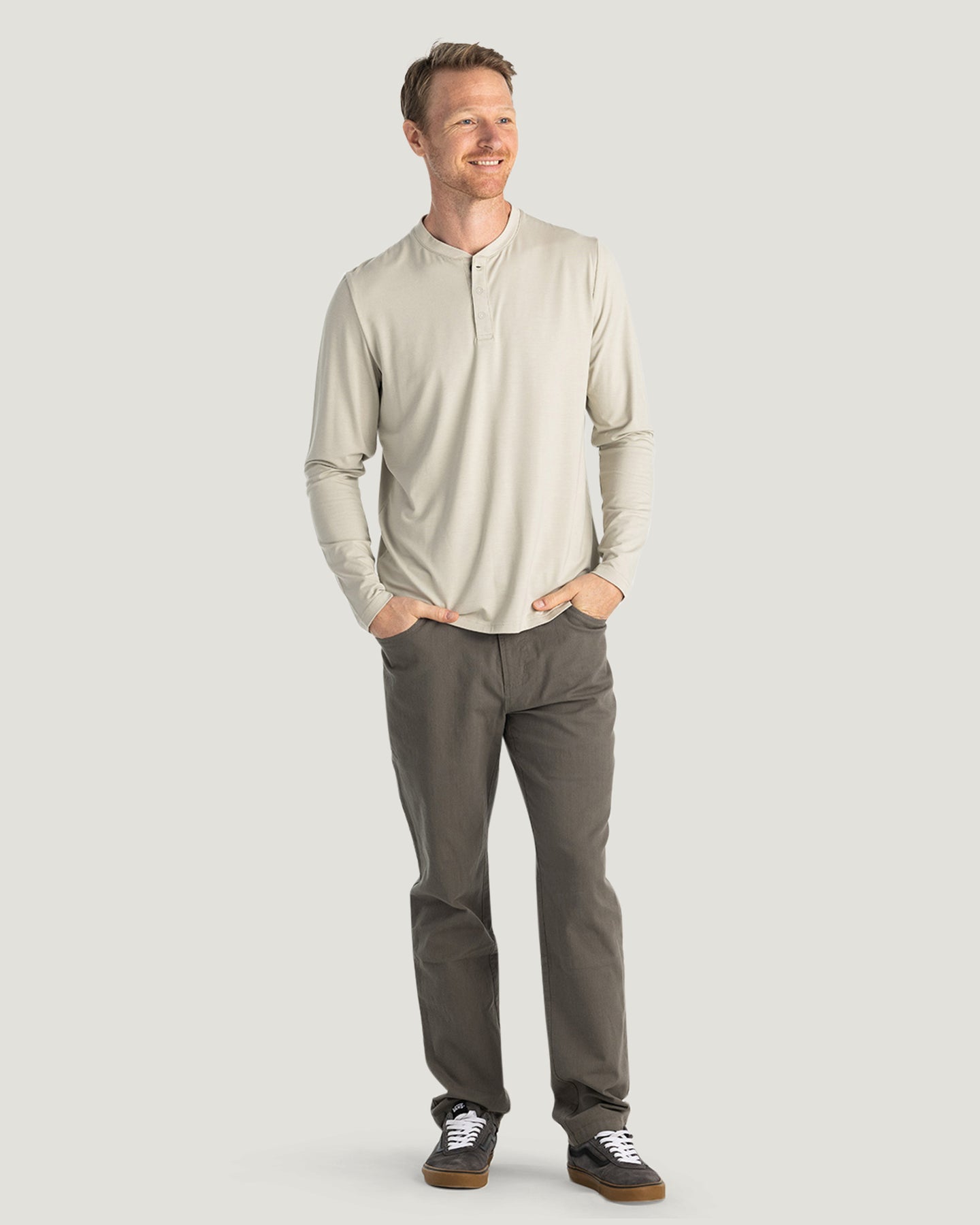 Men's Bamboo Flex Long Sleeve Henley - Sandstone