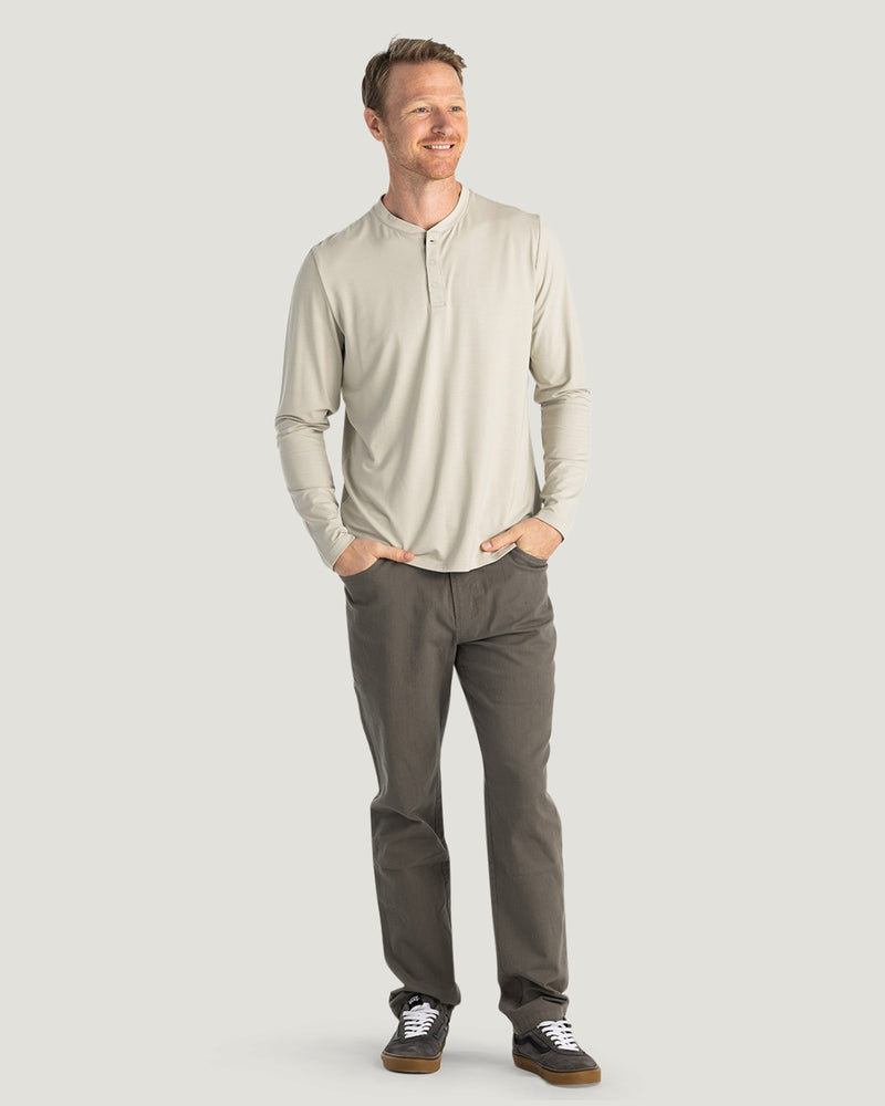 Men's Bamboo Flex Long Sleeve Henley - Sandstone