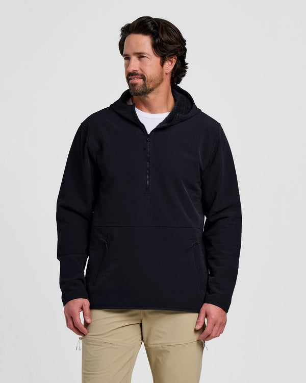 Men's Gridback Fleece Anorak Hoodie - Black