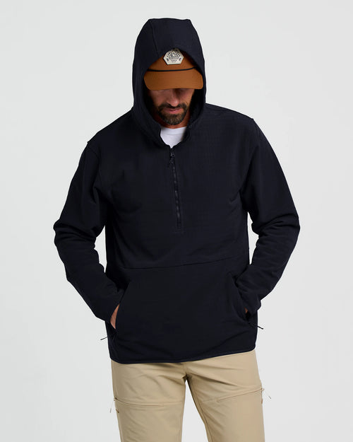 Men's Gridback Fleece Anorak Hoodie - Black