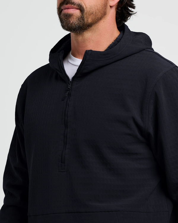Men's Gridback Fleece Anorak Hoodie - Black