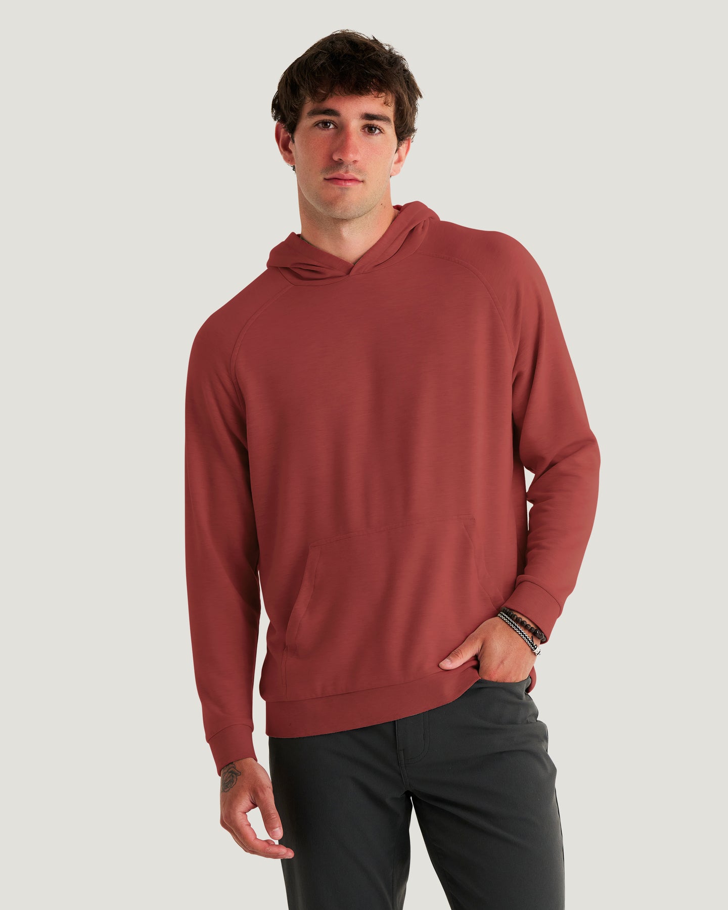Men's Bamboo Lightweight Fleece Hoodie - Red Currant