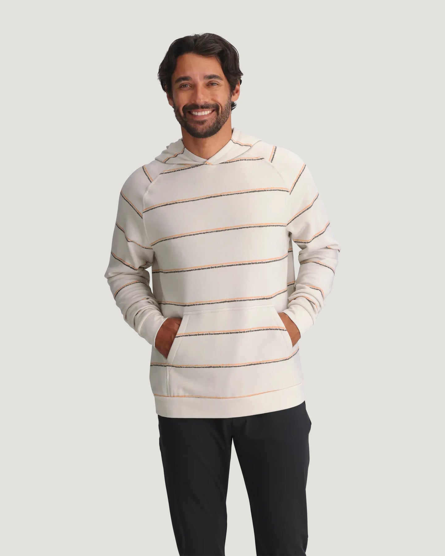 Men's Bamboo Lightweight Fleece Hoodie - Dash Double Stripe Birch