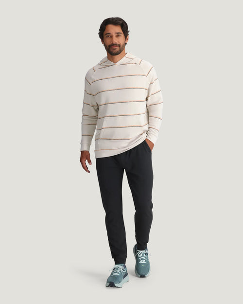Men's Bamboo Lightweight Fleece Hoodie - Dash Double Stripe Birch