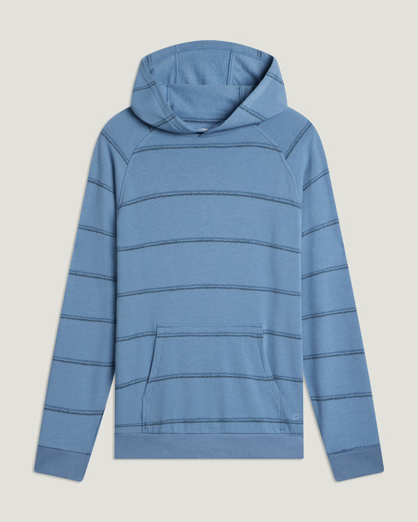 Men's Bamboo Lightweight Fleece Hoodie - Dash Double Stripe Windward Blue