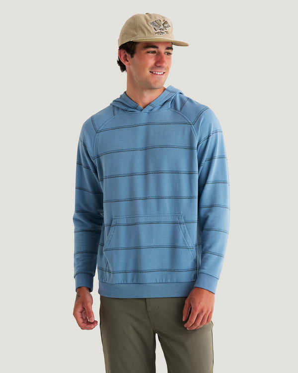 Men's Bamboo Lightweight Fleece Hoodie - Dash Double Stripe Windward Blue