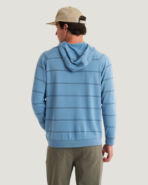 Men's Bamboo Lightweight Fleece Hoodie - Dash Double Stripe Windward Blue