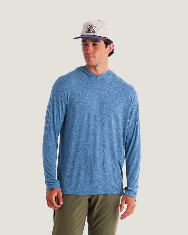 Men's Bamboo Shade Hoodie - Drifter Print Windward Blue