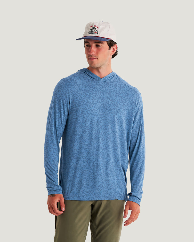 Men's Bamboo Shade Hoodie - Drifter Print Windward Blue