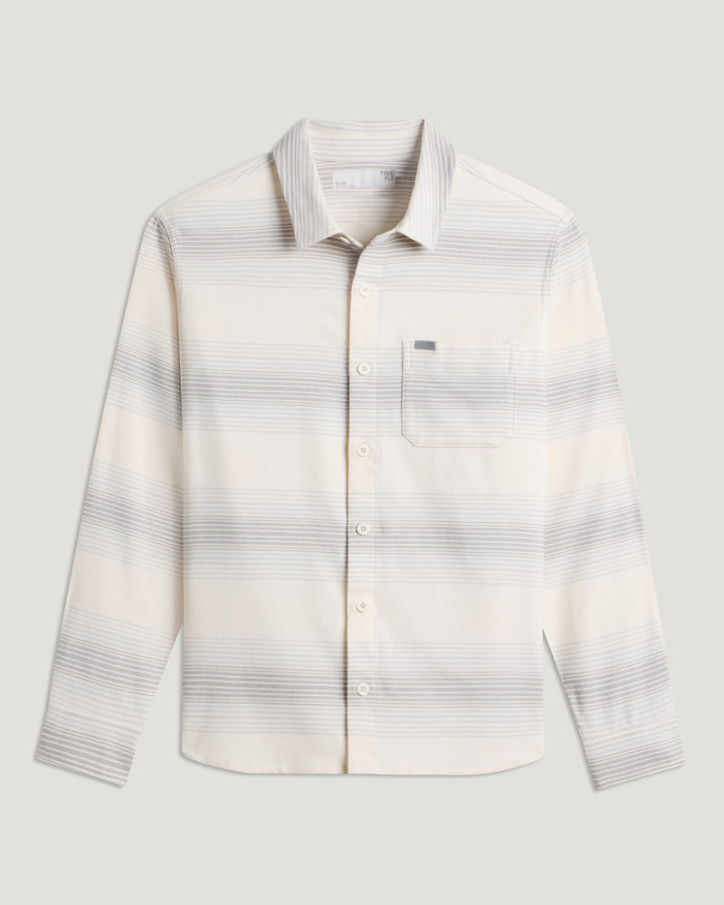 Men's Seawool Flannel Shirt - Ombre Stripe Birch
