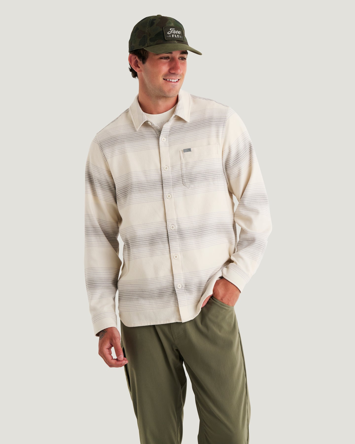 Men's Seawool Flannel Shirt - Ombre Stripe Birch