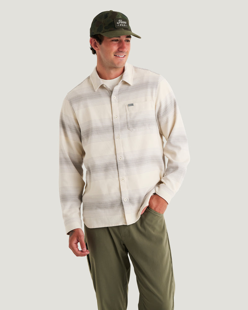 Men's Seawool Flannel Shirt - Ombre Stripe Birch