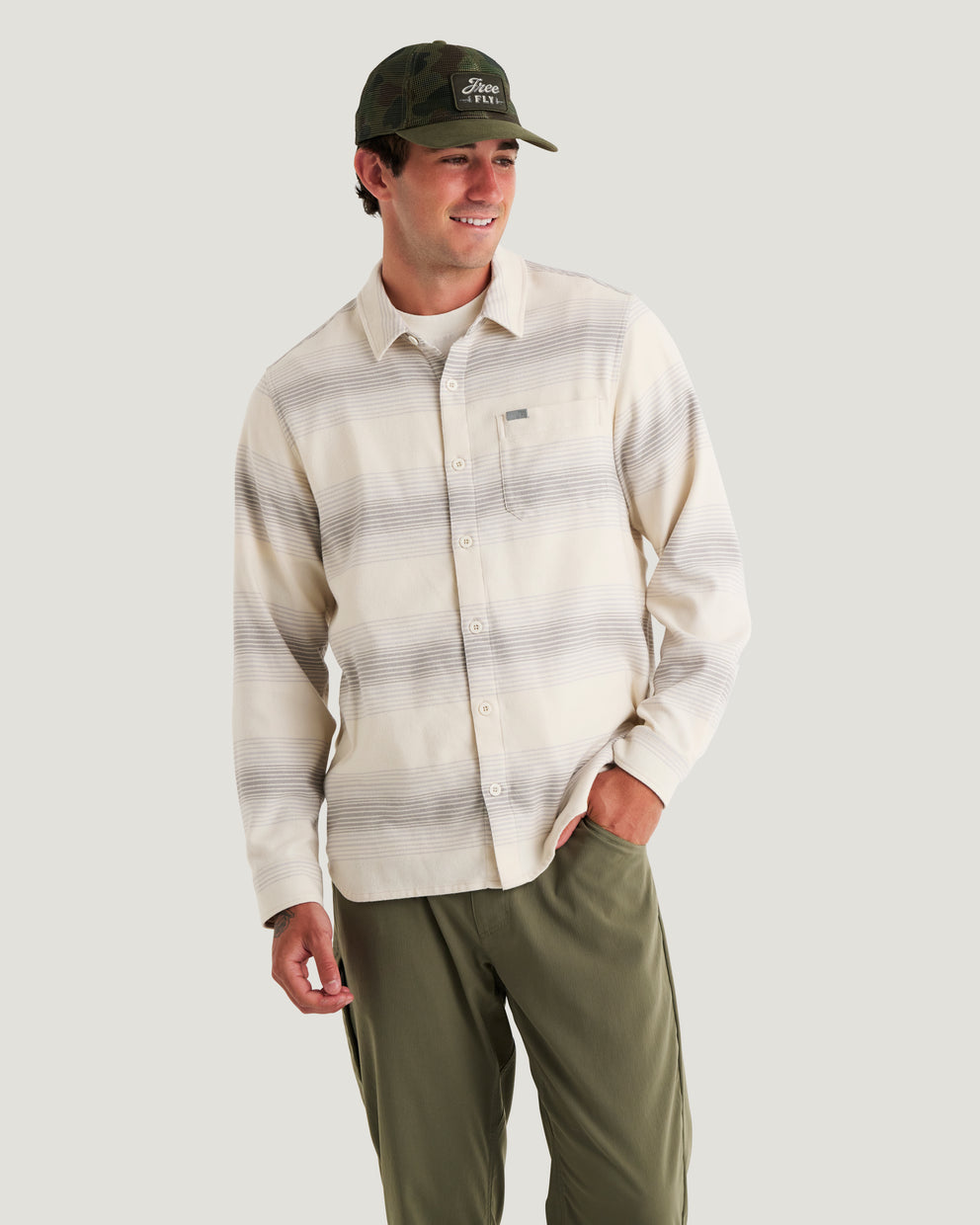 Men's Seawool Flannel Shirt - Ombre Stripe Birch