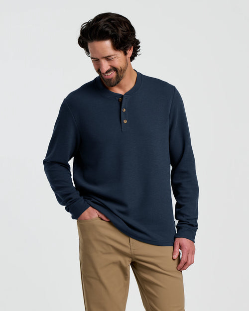 Men's Waffle Long Sleeve Henley - Deep Navy