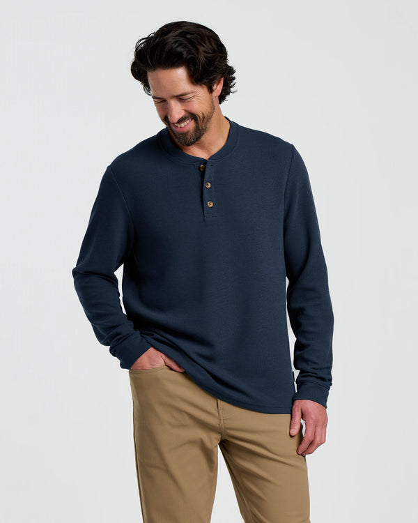 Men's Waffle Long Sleeve Henley - Deep Navy