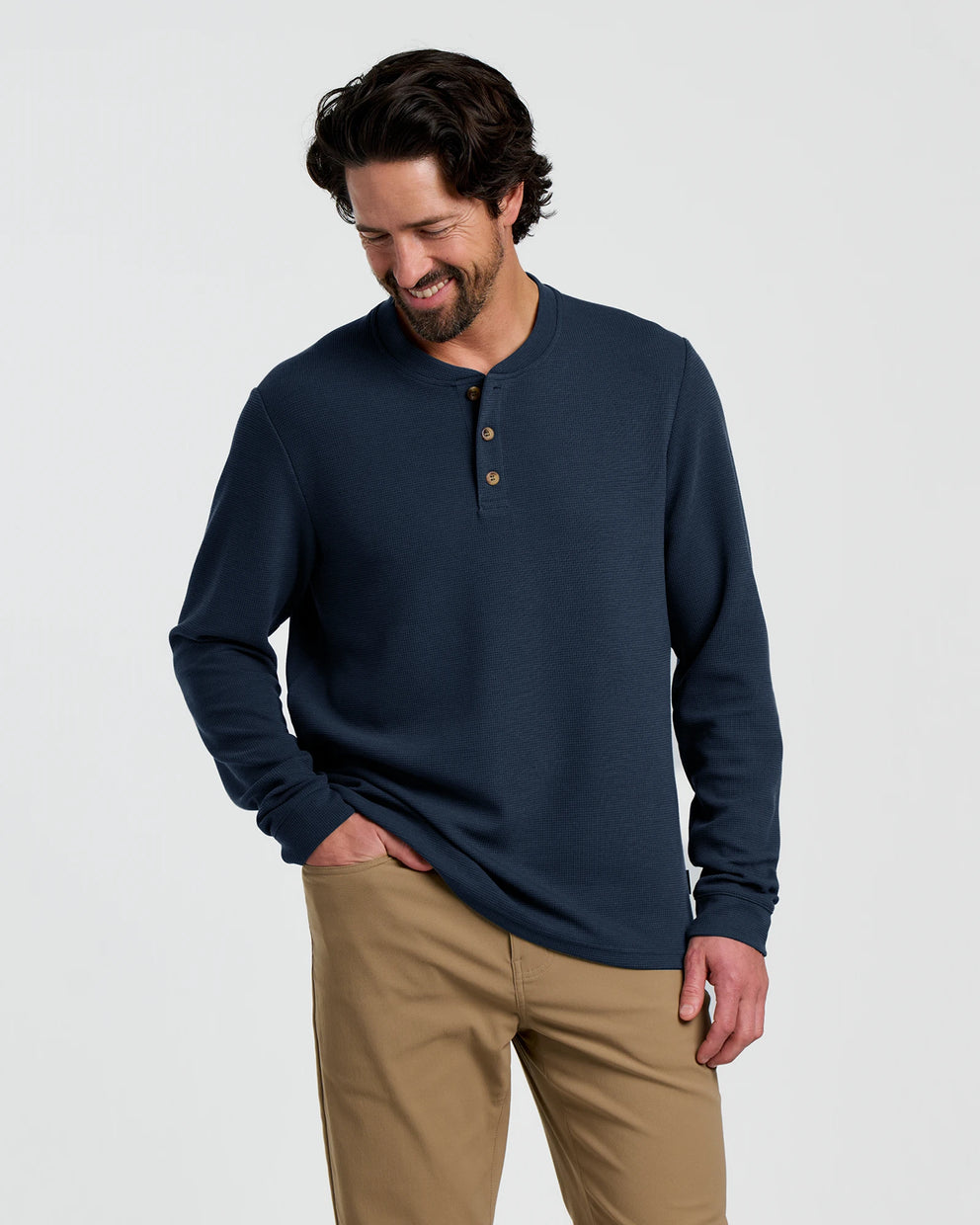 Men's Waffle Long Sleeve Henley - Deep Navy