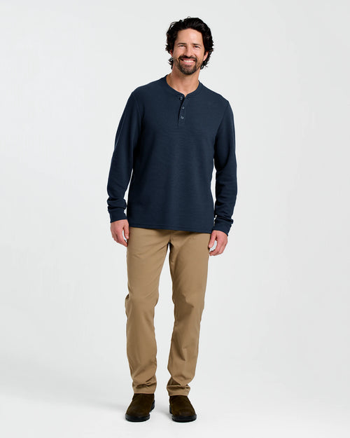 Men's Waffle Long Sleeve Henley - Deep Navy