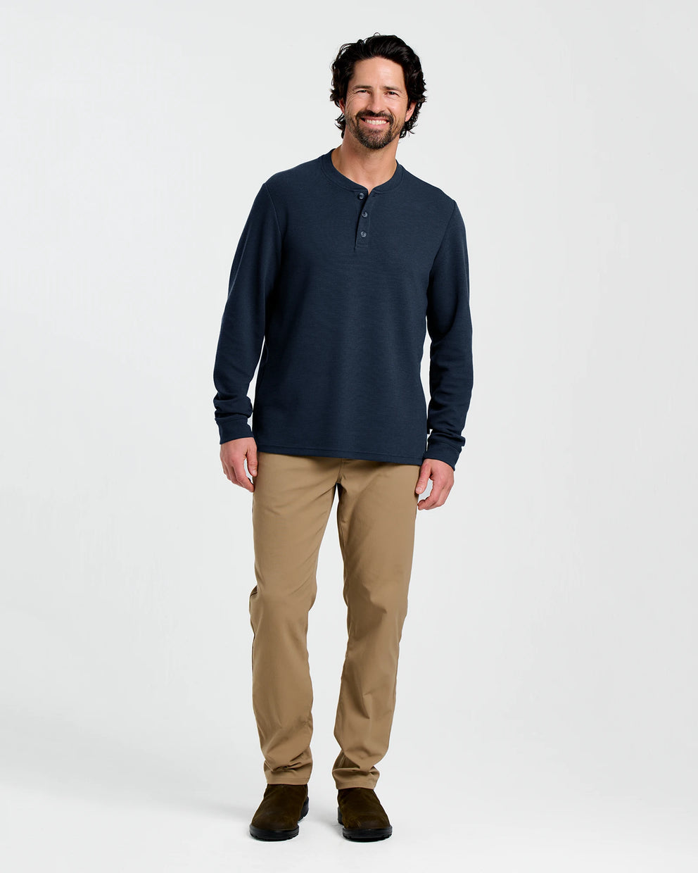 Men's Waffle Long Sleeve Henley - Deep Navy