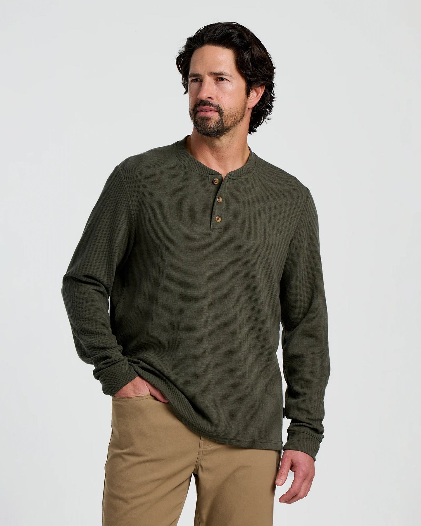 Men's Waffle Long Sleeve Henley - Dark Forest