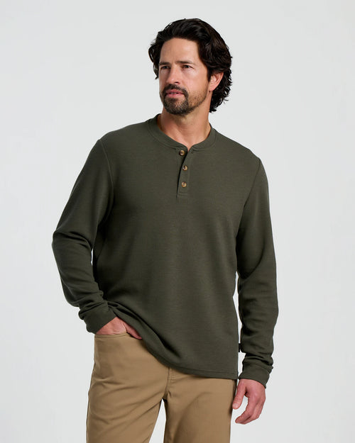 Men's Waffle Long Sleeve Henley - Dark Forest