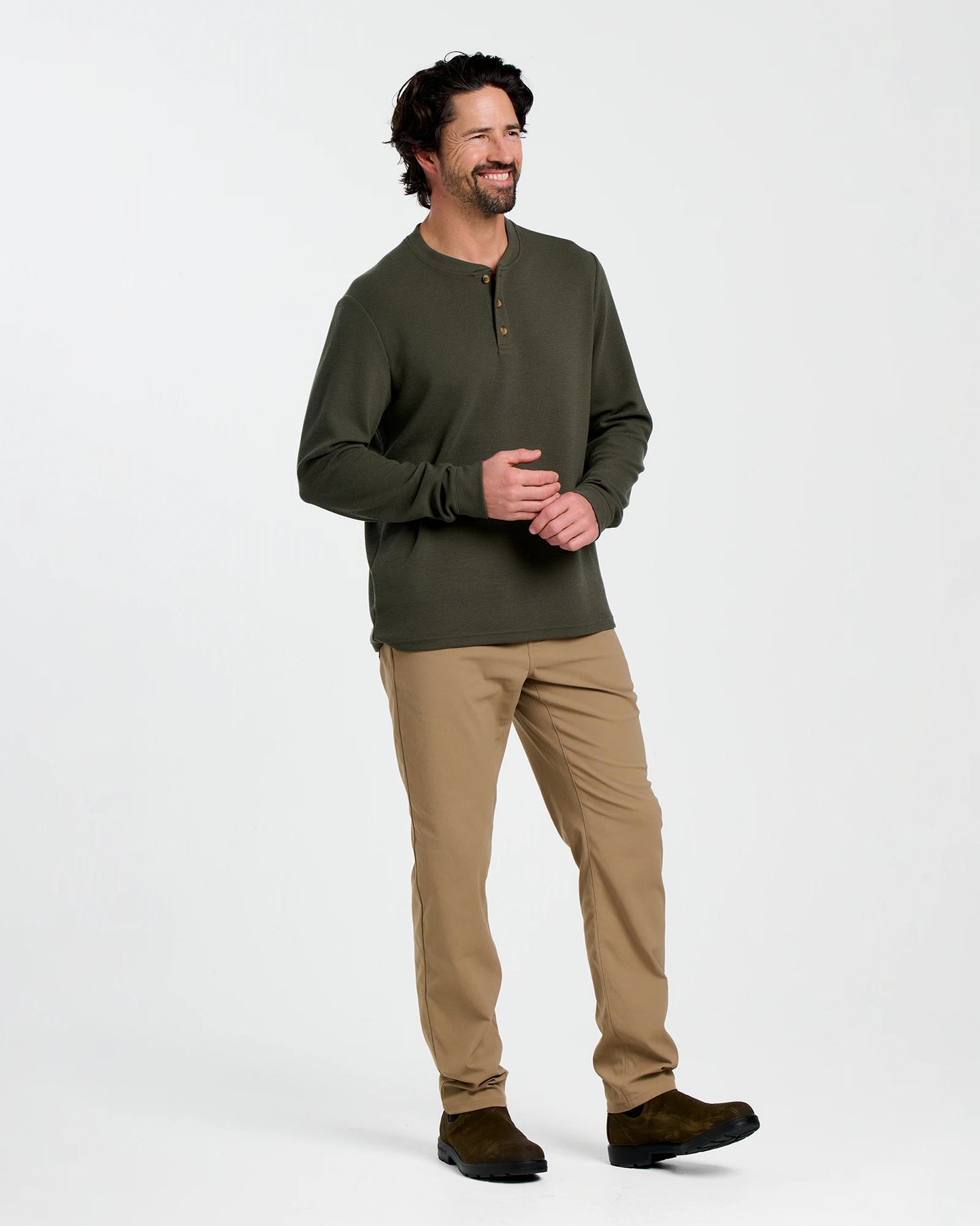 Men's Waffle Long Sleeve Henley - Dark Forest