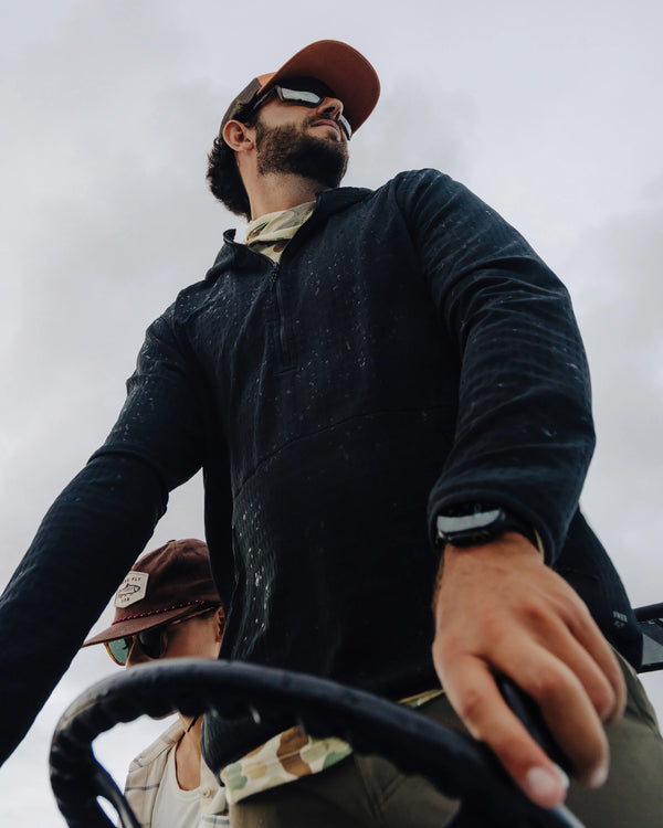 Men's Gridback Fleece Anorak Hoodie - Black