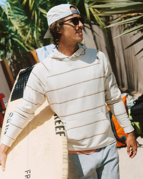 Men's Bamboo Lightweight Fleece Hoodie - Dash Double Stripe Birch