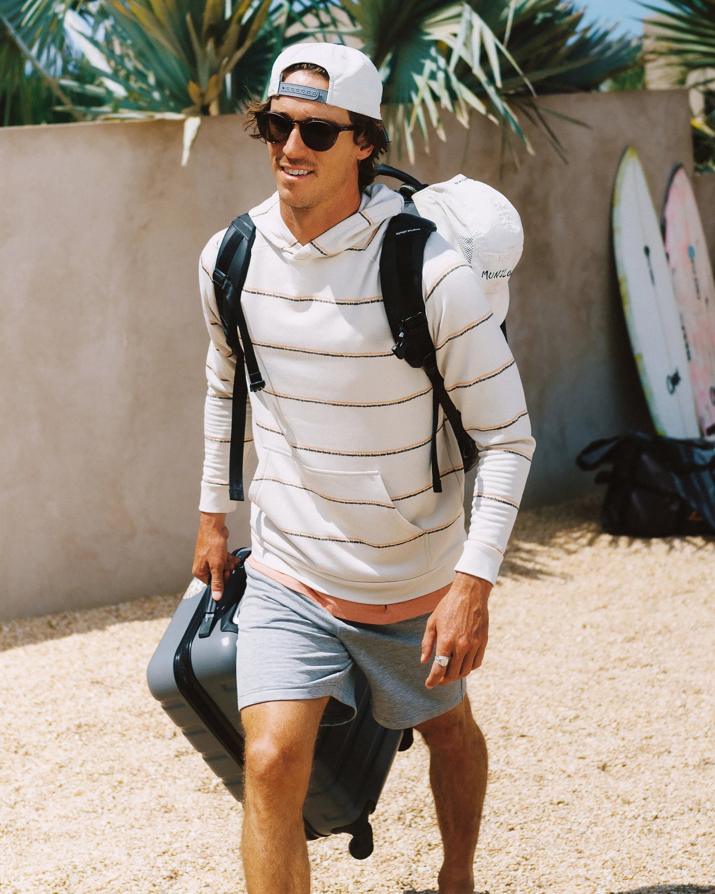 Men's Bamboo Lightweight Fleece Hoodie - Dash Double Stripe Birch