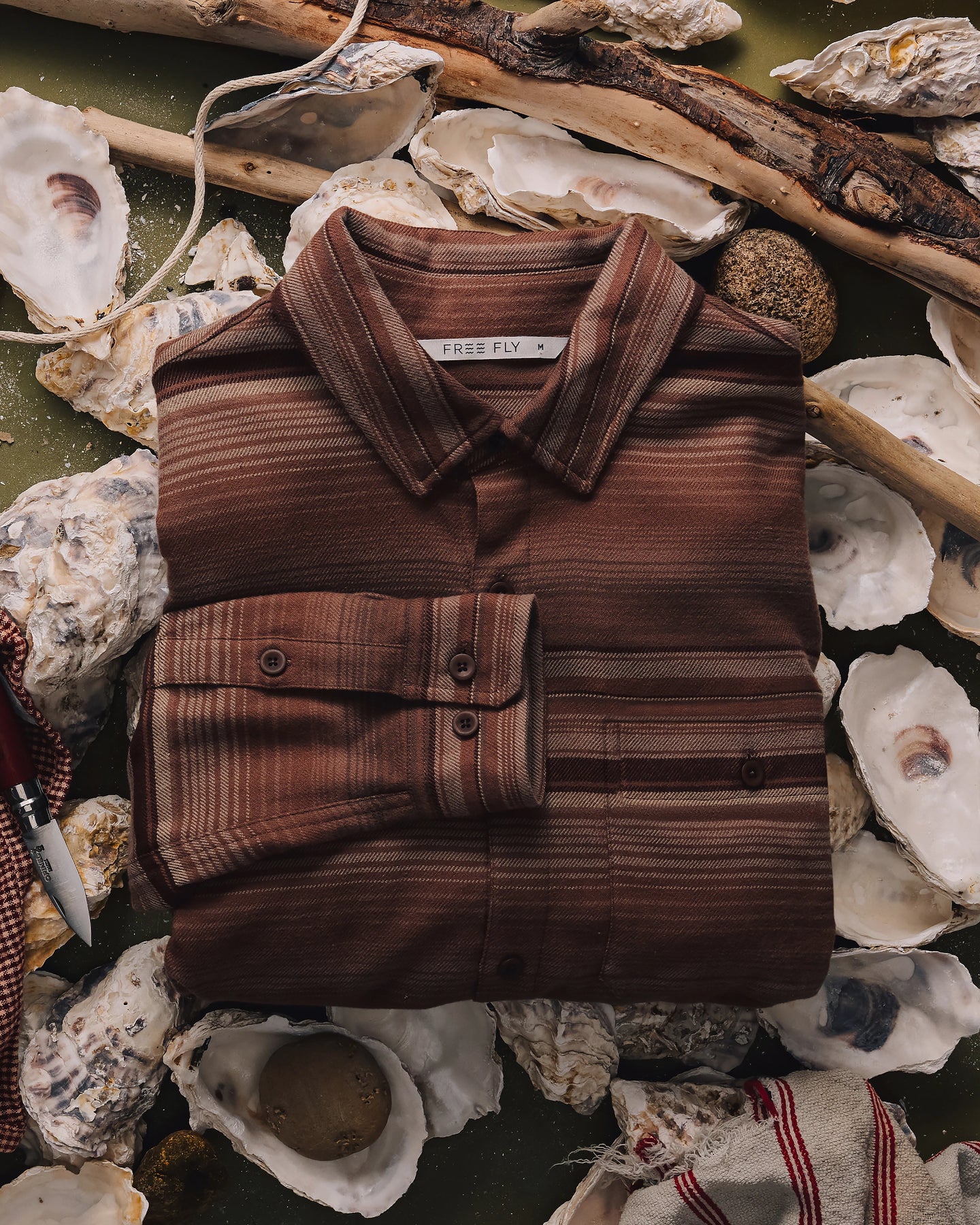 Men's Seawool Flannel Shirt - Nutmeg Stripe