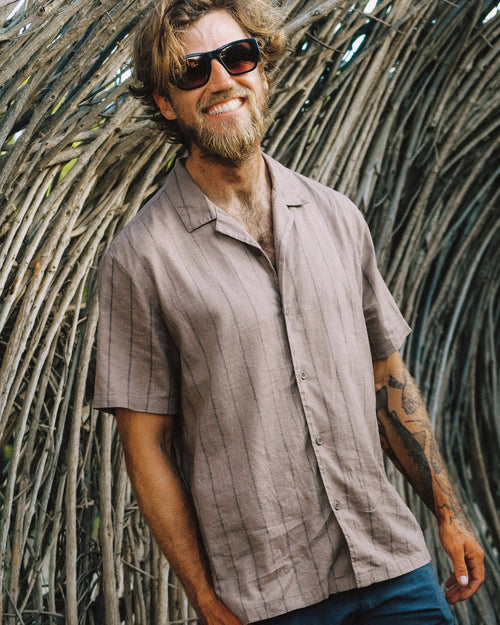 Men's Sullivan's Camp Shirt - Dash Vertical Stripe Sea Salt