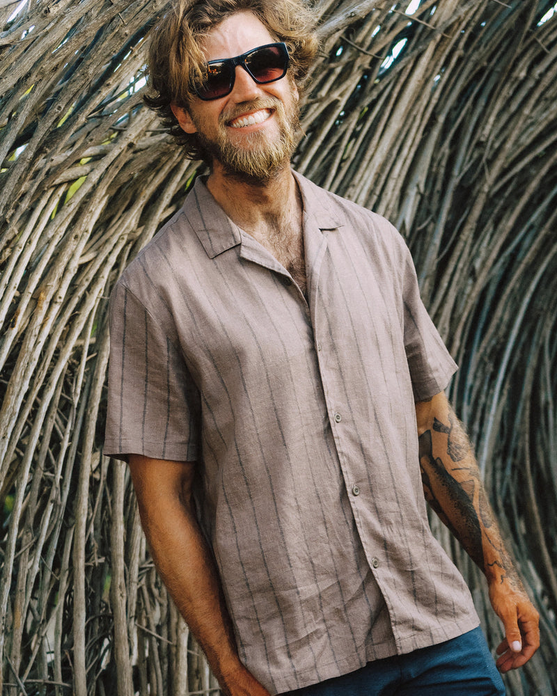 Men's Sullivan's Camp Shirt - Dash Vertical Stripe Sea Salt