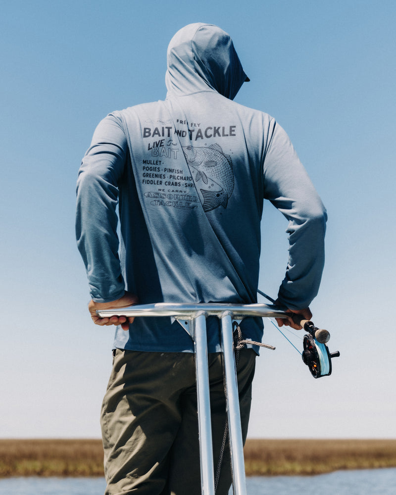 Men's Bamboo Lightweight Graphic Hoodie - Bait & Tackle Pacific Blue