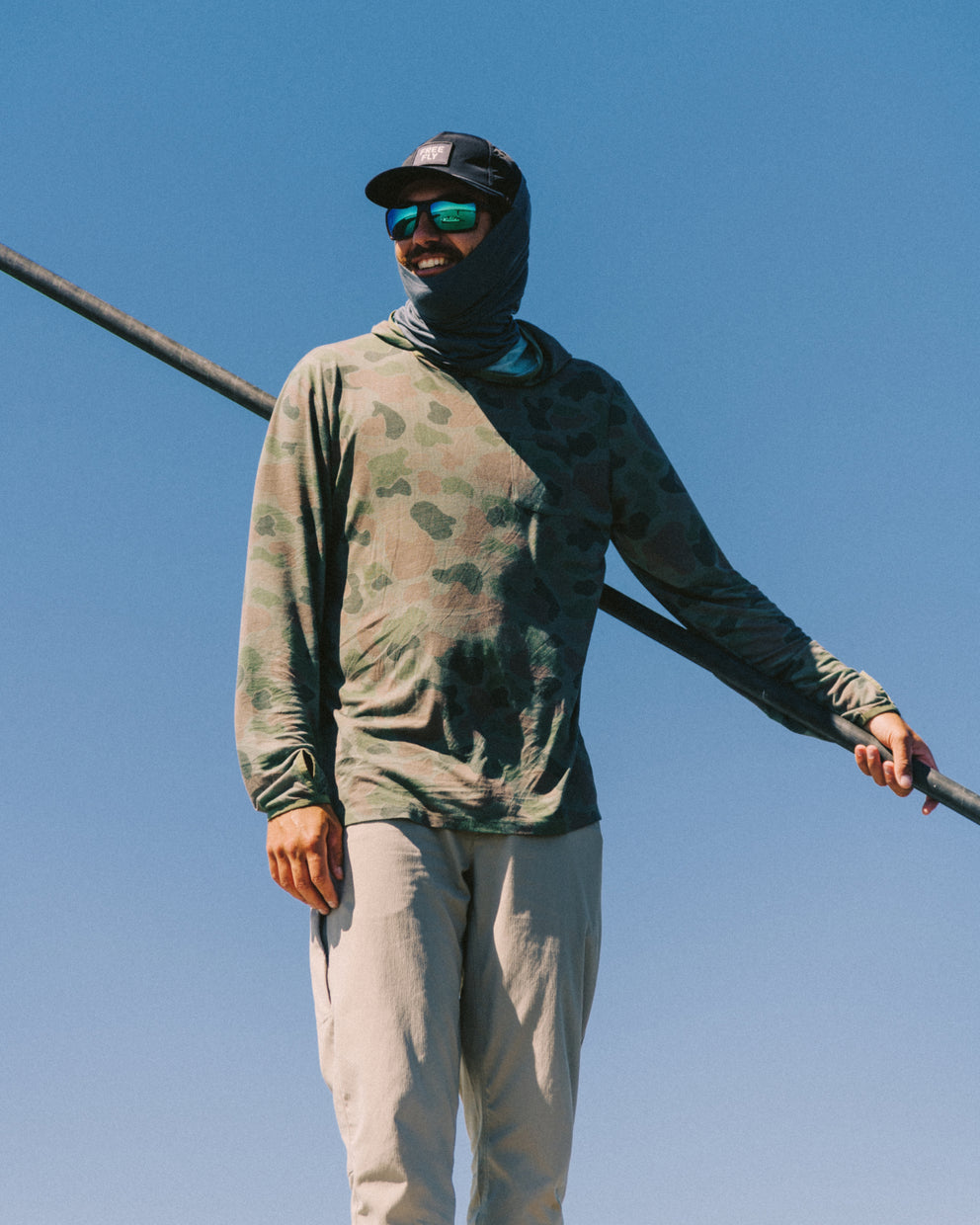 Men's Bamboo Lightweight Hoodie - Drifter Print Windward Blue