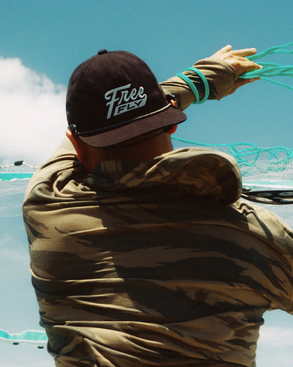 Retro Script Flat Brim Hat - Black