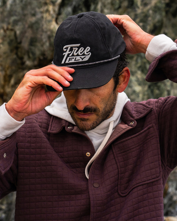 Retro Script Flat Brim Hat - Black