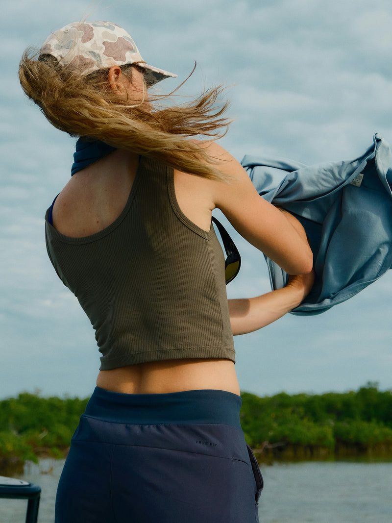 Women's Ribbed Bamboo Tank - Smokey Olive